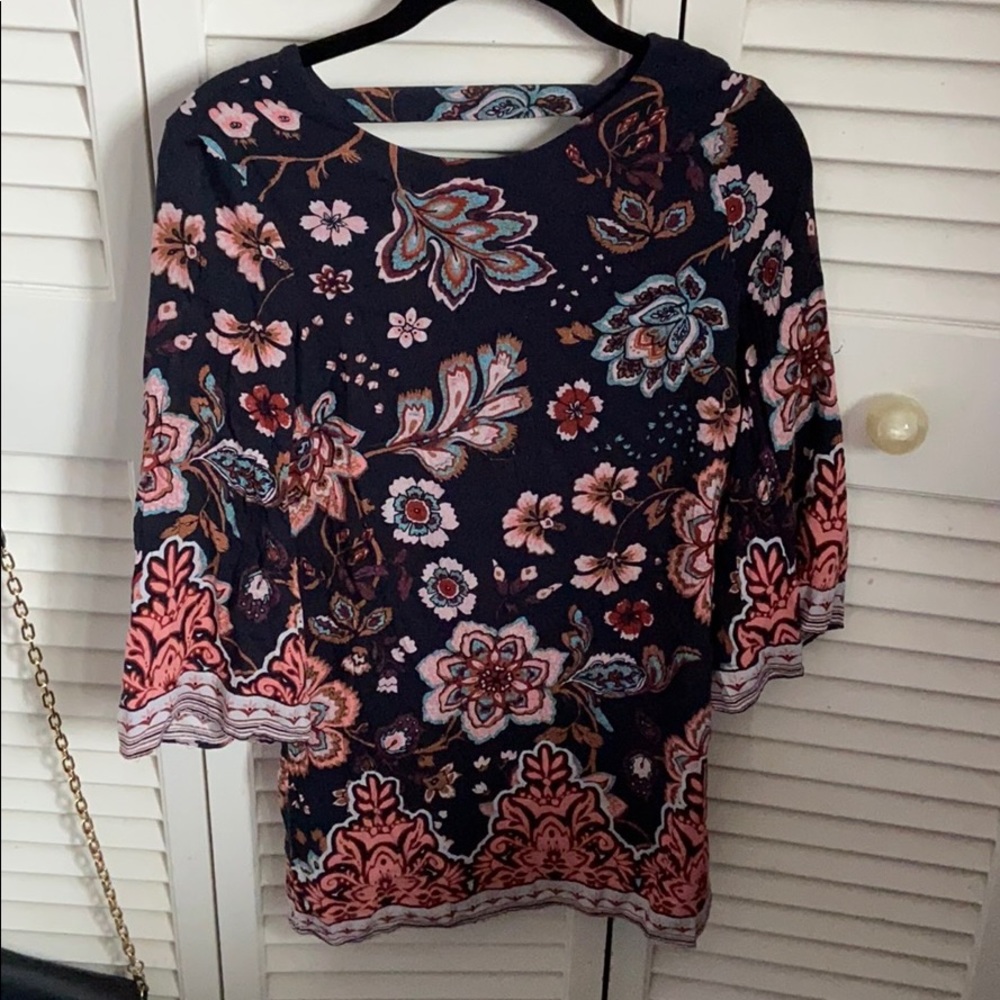 Floral navy dress with pink flowers
